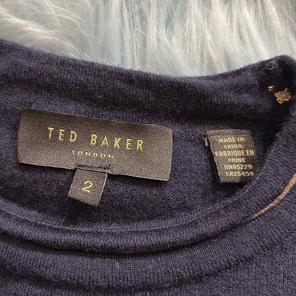 Ted Baker Metallic Trim Wool Blend Navy Crewneck Sweater - Picture 7 of 9
